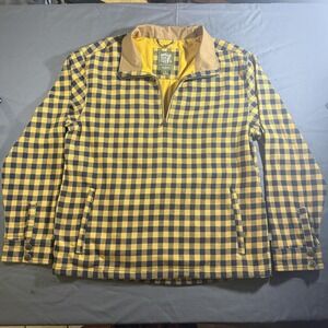 TSG Pullover Jacket Mens Large Yellow Navy Plaid Quarter Zip Lined Pockets